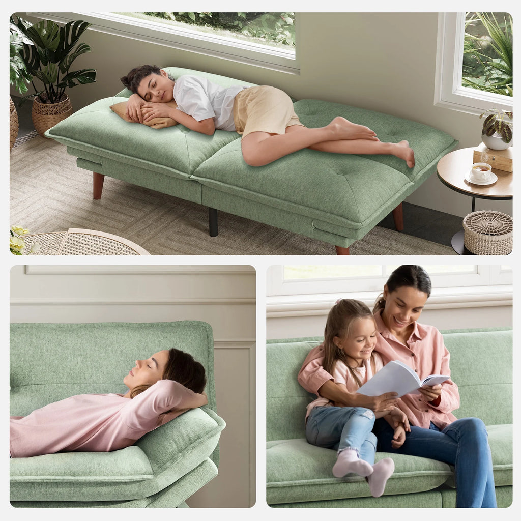 Linsy Home 70" W Chenille Convertible Futon Sofa Bed with Adjustable Armrests, Green