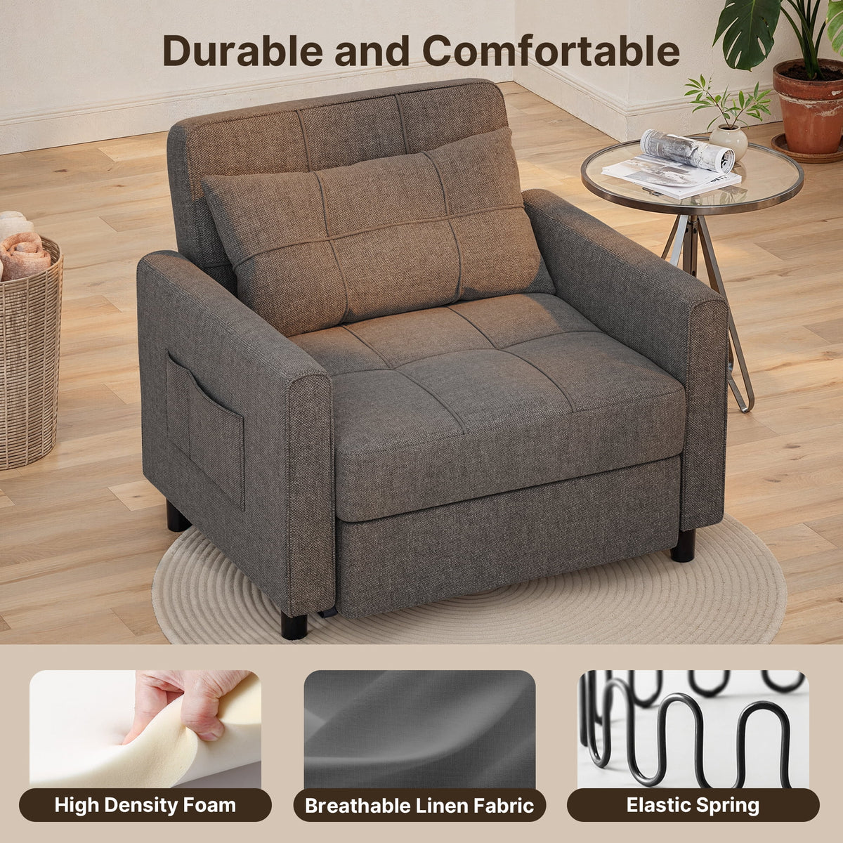 3 in 1 Convertible Sofa Bed Chair for Living Room , Aiho Sleeper Sofa Bed for Living Room, Dark Gray