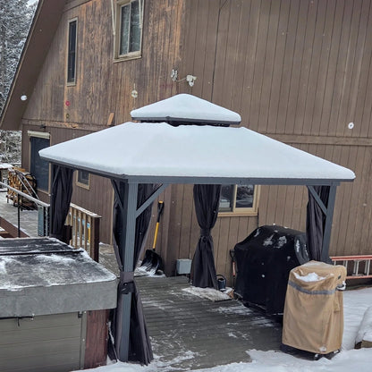 PURPLE LEAF 8' X 8' Gazebo Outdoor Gazebo Permanent Hardtop Gazebo with Galvanized Steel Double Roof for Patio Backyard Deck Aluminum Gazebo with Netting and Curtains Grey
