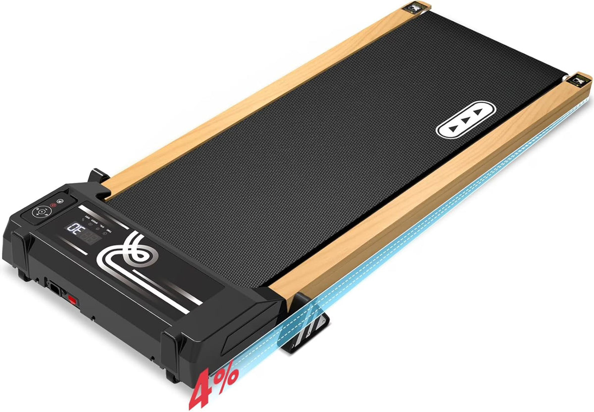 Ecotronic Indoor Electric Walking Pad with Natural Wood Finish, 2.25HP Motor, LED Display, Remote Control, and Incline