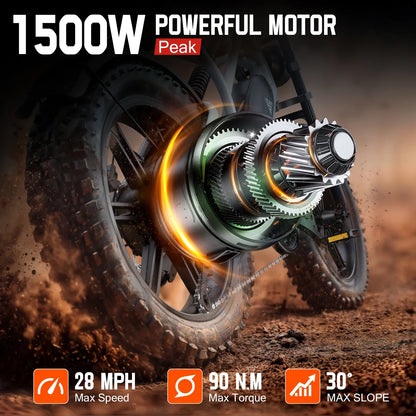 Electric Bike for Adults, 750W Peak 1500W Motor, 20"x4" Fat Tire E Bicycle, Hydraulic Disc Brakes, E Mountain Bike, 48V/15AH UL2849, App Control