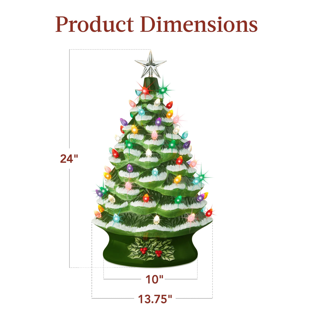 Best Choice Products 24in X-Large Pre-Lit Ceramic Christmas Tree Decor w/ 74 Multicolor Bulbs, LED Light - Green