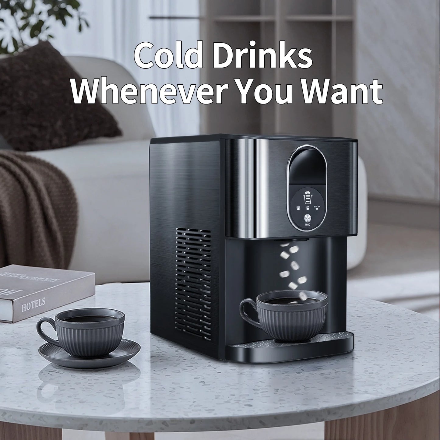 Moifoi Nugget Ice Maker,Culb in 6Mins, 44 lbs/24 H, Auto-Cleaning Portable Ice Machine with Basket & Scoop, Black