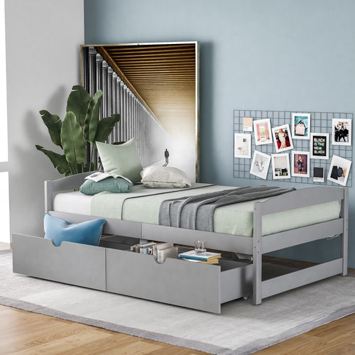 Euroco Twin Size Wooden Daybed with 2 Storage Drawers for Kids Bedroom, Gray