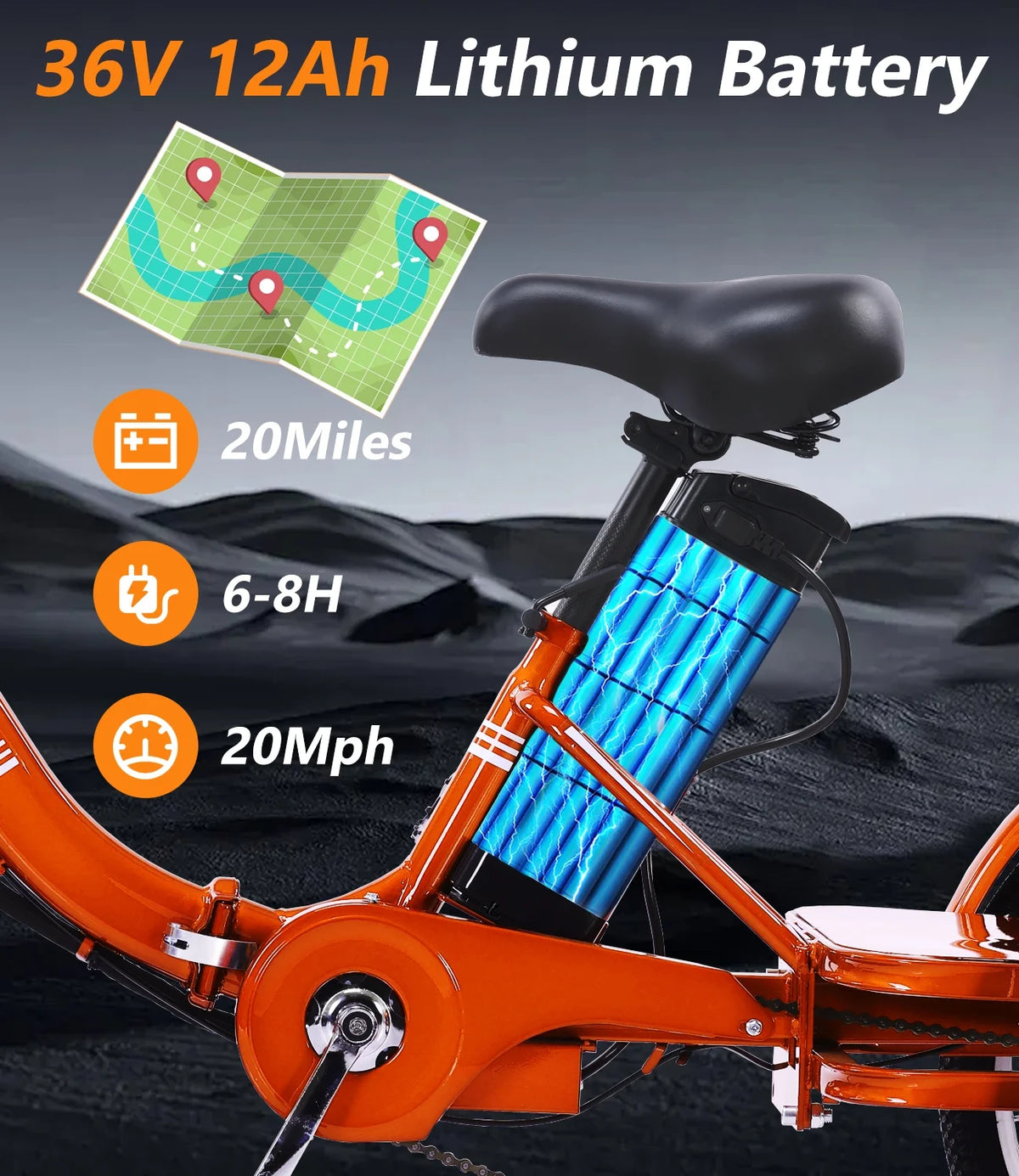 NOMIGO Electric Tricycle for Adults Folding Electric Trike 3 Wheel Electric Trike with Two-seater Large Basket Super Powerful Brushless 350W Motor 48V13AH Lithium Battery Max 20MPH E-Tricycle Orange