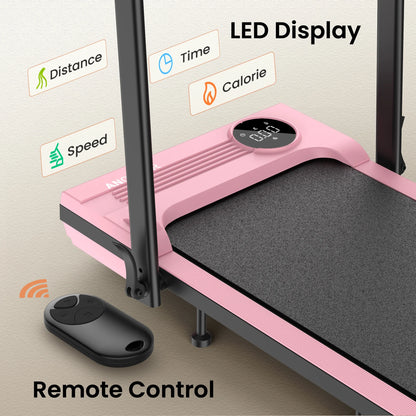 ANCHEER Portable Folding Walking Pad 300lb, 7.5 MPH Under Desk Treadmill with Remote Control & LED Display,2 in 1 Walking Pad Treadmill for Home/Office/Exercise(Pink)