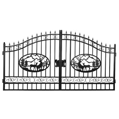 Outdoor Dual Swing Wrought Iron Gate for Driveway, Security Gate, Outdoor Fence Gate, Vienna Style for Yard, Backyard Patio�� 20'Star��