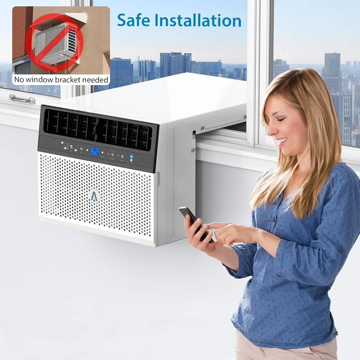 8000Btus Window Air Conditioner Over the Sill AC Up to 370 Sq.Ft With Remote & App