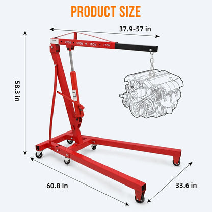 GARVEE 2 Ton Folding Hydraulic Engine Hoist with Lever,Folding Engine Shop Crane Hoist Lift,Heavy Cherry Picker with 6 Wheels for Garage,Workshop,Yellow