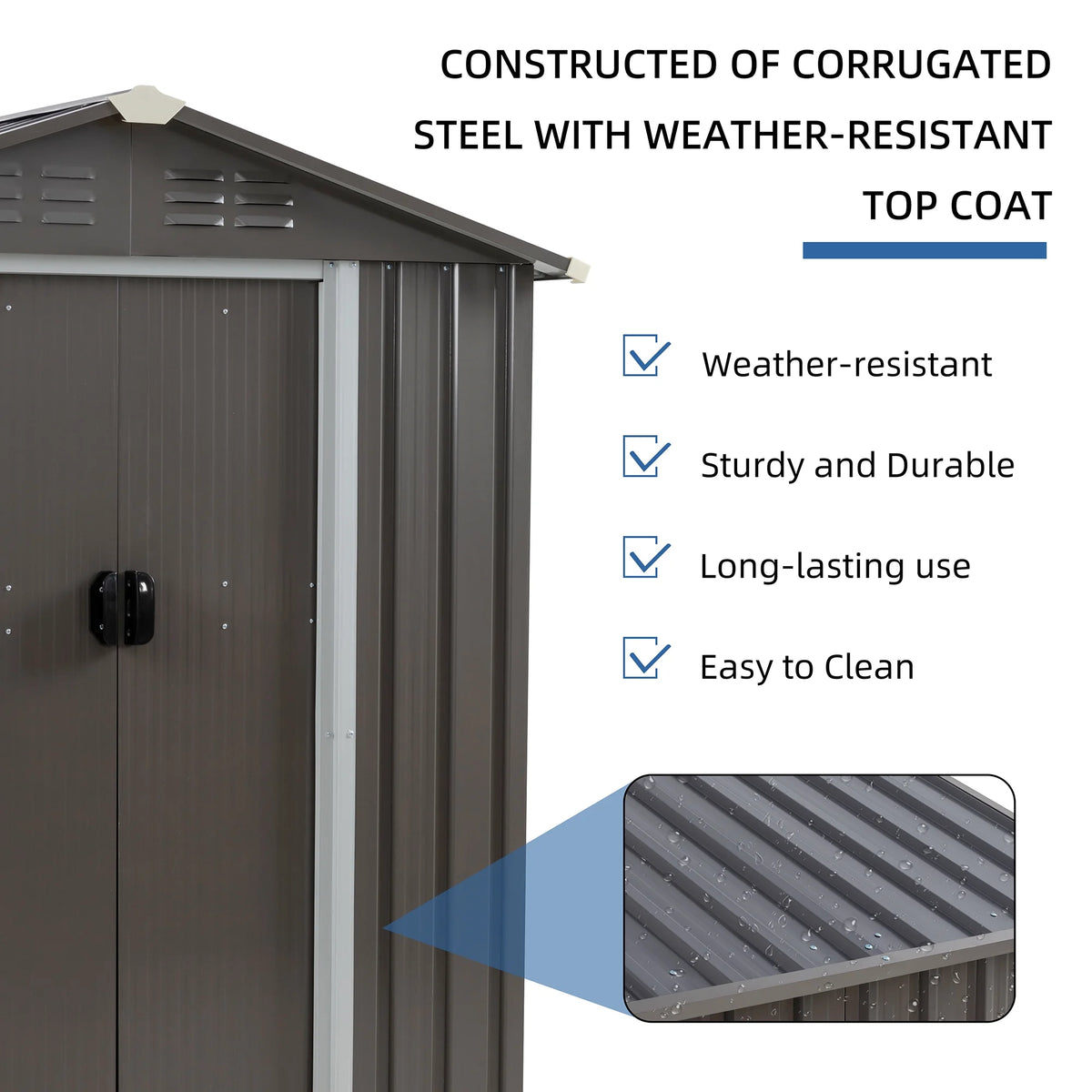 Walsunny 6X4 FT Outdoor Storage Shed,Waterproof Metal Garden Sheds with Lockable Double Door Weather Resistant Steel Tool Storage House Shed Grey