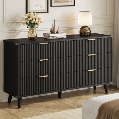 GIKPAL Bedroom Dresser and Nightstand 3 Piece Set - Includes Boho Double 6 Drawer Storage Dresser, Nightstand Set of 2 with Charging Station, Modern Bedroom Set, Natural