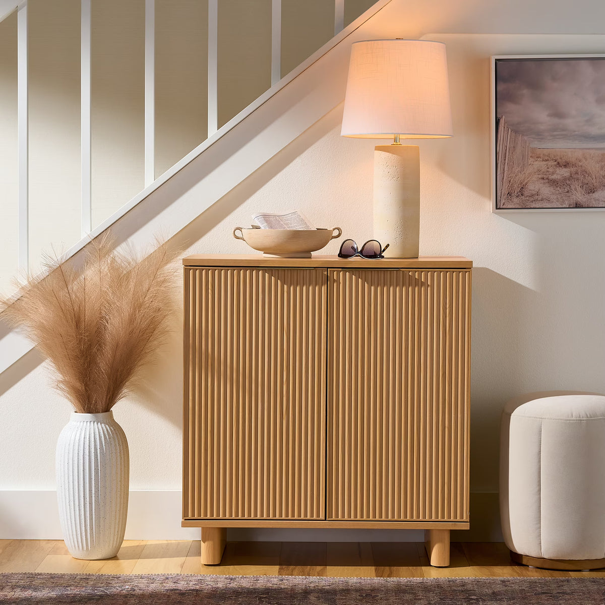 Better Homes & Gardens Lillian Fluted Accent Cabinet, Natural Pine Finish