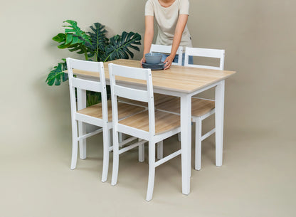 Mainstays 5-Piece Dining Set, 1 Table and 4 Chairs, White, MDF and Rubberwood, Indoor, 46" L x 29" W x 30" H Table