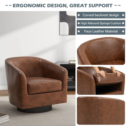 UIXE Swivel Accent Chair, Upholstered Fabric Barrel Chair for Living Room, Small Single Sofa Bedroom Reading Seat, Light Gray