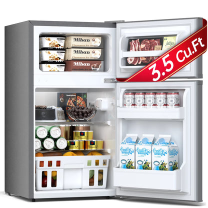 Auseo 3.1 Cu.Ft Double Door Mini Fridge with Freezer, Compact Retro Refrigerator for Dorm, Office, Bar, Bedroom, Black