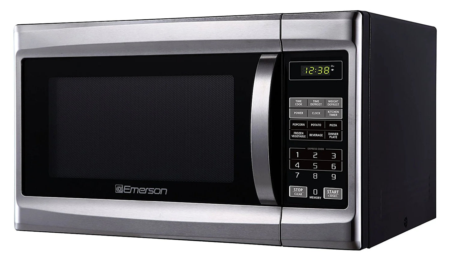 Emerson 1.3 Cu Ft 1000 Watt, Touch Control Microwave Oven, Stainless Steel/Black, MW1338SB