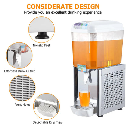 TROPOW Commercial Beverage Dispenser, 2 Tanks ,Juice Dispenser, 380W Stainless Steel Food Grade Lemonade Dispenser With Thermostat Controller, Drink Dispensers for Parties Restaurant