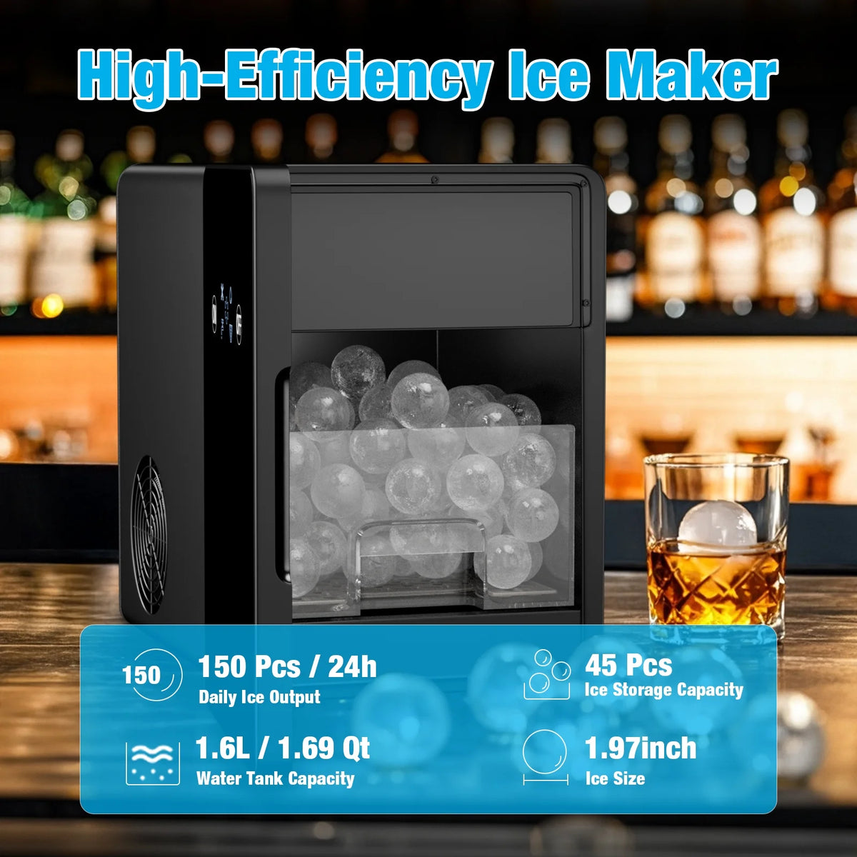 TABU 40Lbs/24H Countertop Ice Maker Machine,3 in 1 Ice Maker with Water Dispenser,Crushed Ice,Black