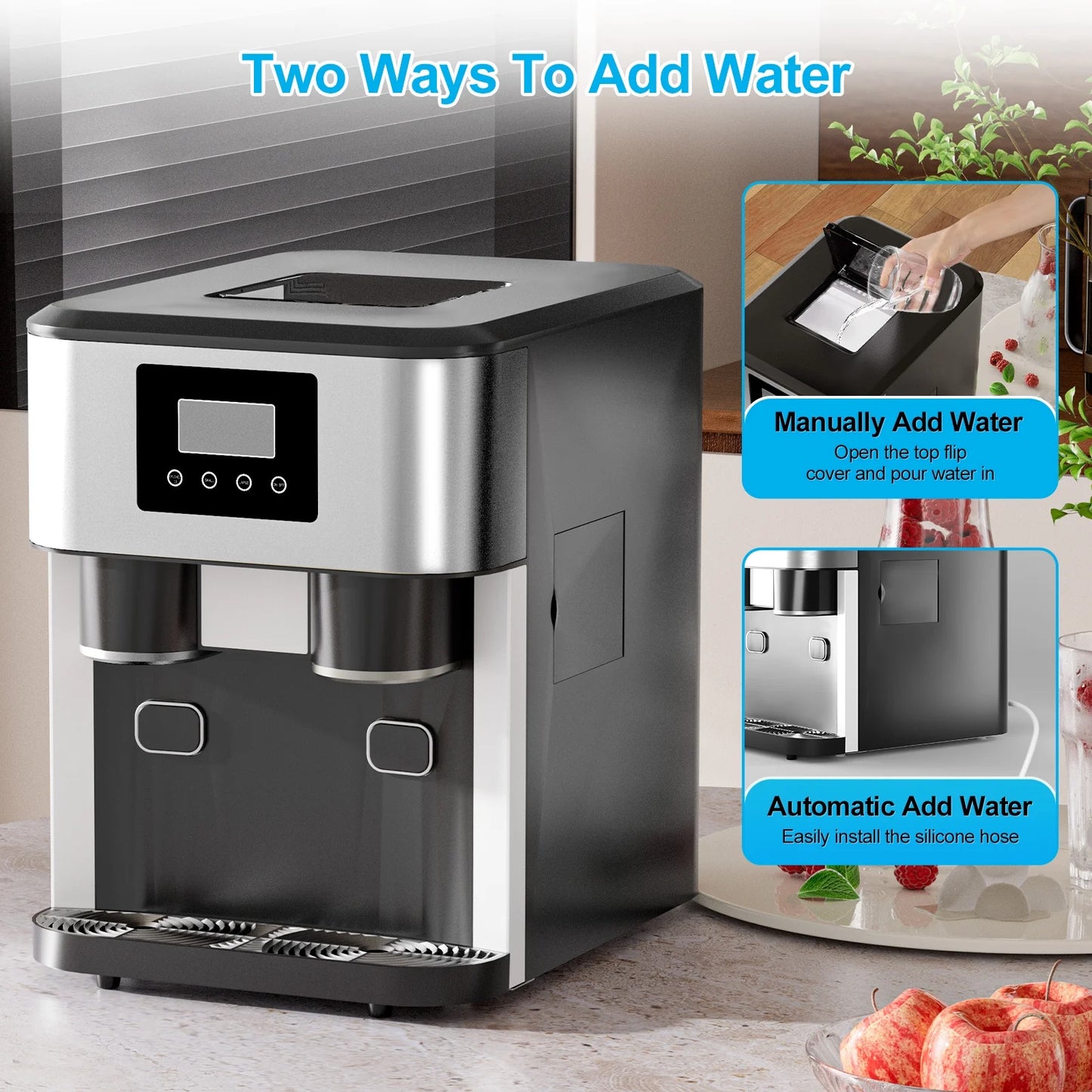TABU 40Lbs/24H Countertop Ice Maker Machine,3 in 1 Ice Maker with Water Dispenser,Crushed Ice,Black