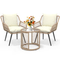 Ainfox 3-Piece Steel Outdoor Bistro Sets with Metal Chairs and Glass Top Table, Beige