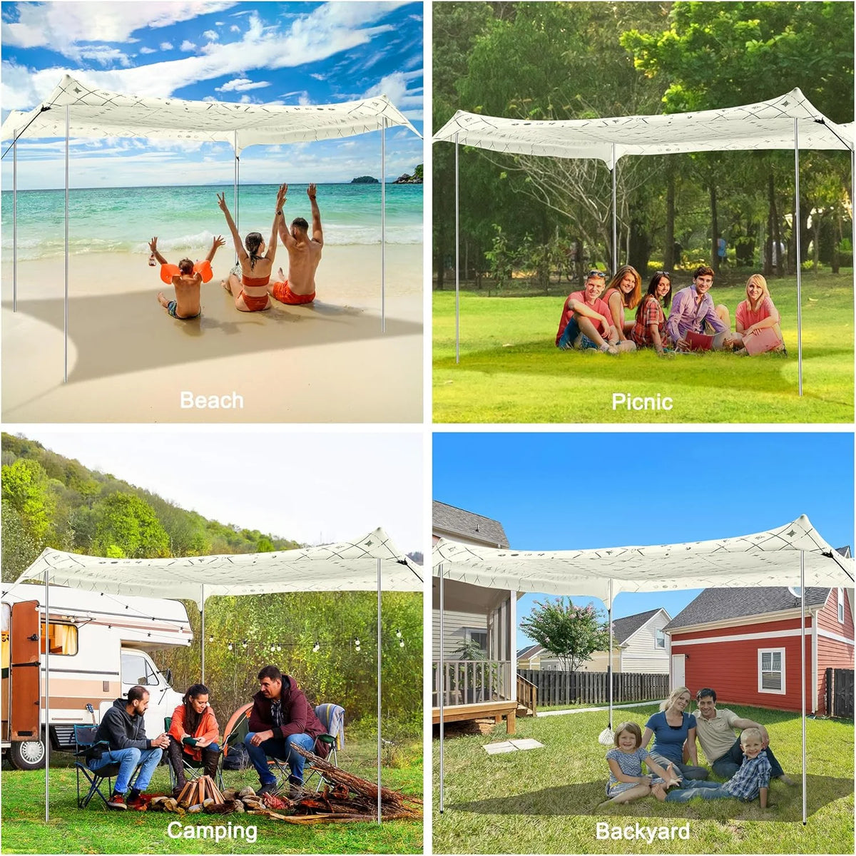 Beach Tent, UPF 50+ Beach Canopy Sun Shade, Portable 10×10 FT Large Pop-Up Beach Tent Sun Shelter with Sand Anchors, Ground Pegs, Easy Setup for Beach, Camping, Park, and Backyard Fun