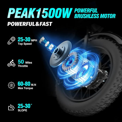 Ridstar Electric Bike for Adults,Peak 1500W 30MPH,48V 15.6Ah Electric Bicycle,Full Suspension Mountain Bike UL2849