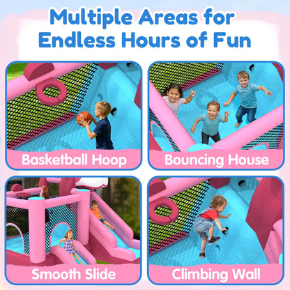Mukidy 114''x 114'' x 92.5'' Inflatable Bounce Houses for Kids 3-10 with Blower Double Slide and Ball Pit/Indoor Bouncy House, PVC, Child, Teen, Toddler，Blue
