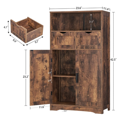 FANGSUM Rattan Storage Cabinet with 2 Drawers & 2 Shelves, Floor Cabinet for Living Room