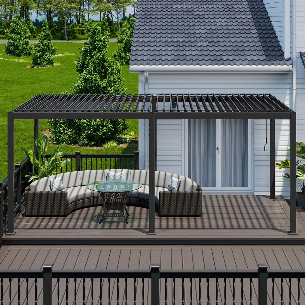 Mirador 10'x 10' 111S Outdoor Aluminum Pergola w/ Adjustable Rainproof Louver for Garden, Patio, Backyard, Takasho/Wood Grain