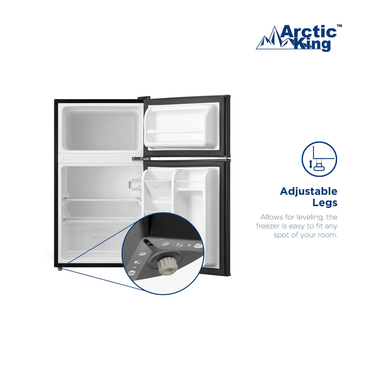 Arctic King 3.2 Cu ft Two Door Mini Fridge with Freezer, Stainless Steel, E-Star