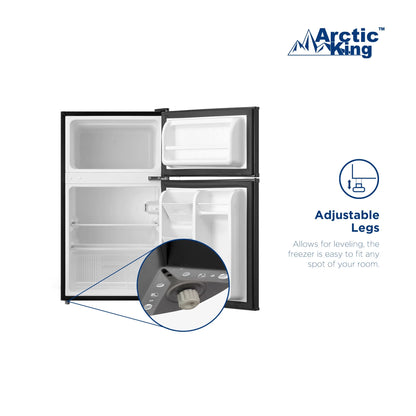 Arctic King 3.2 Cu ft Two Door Mini Fridge with Freezer, Stainless Steel, E-Star