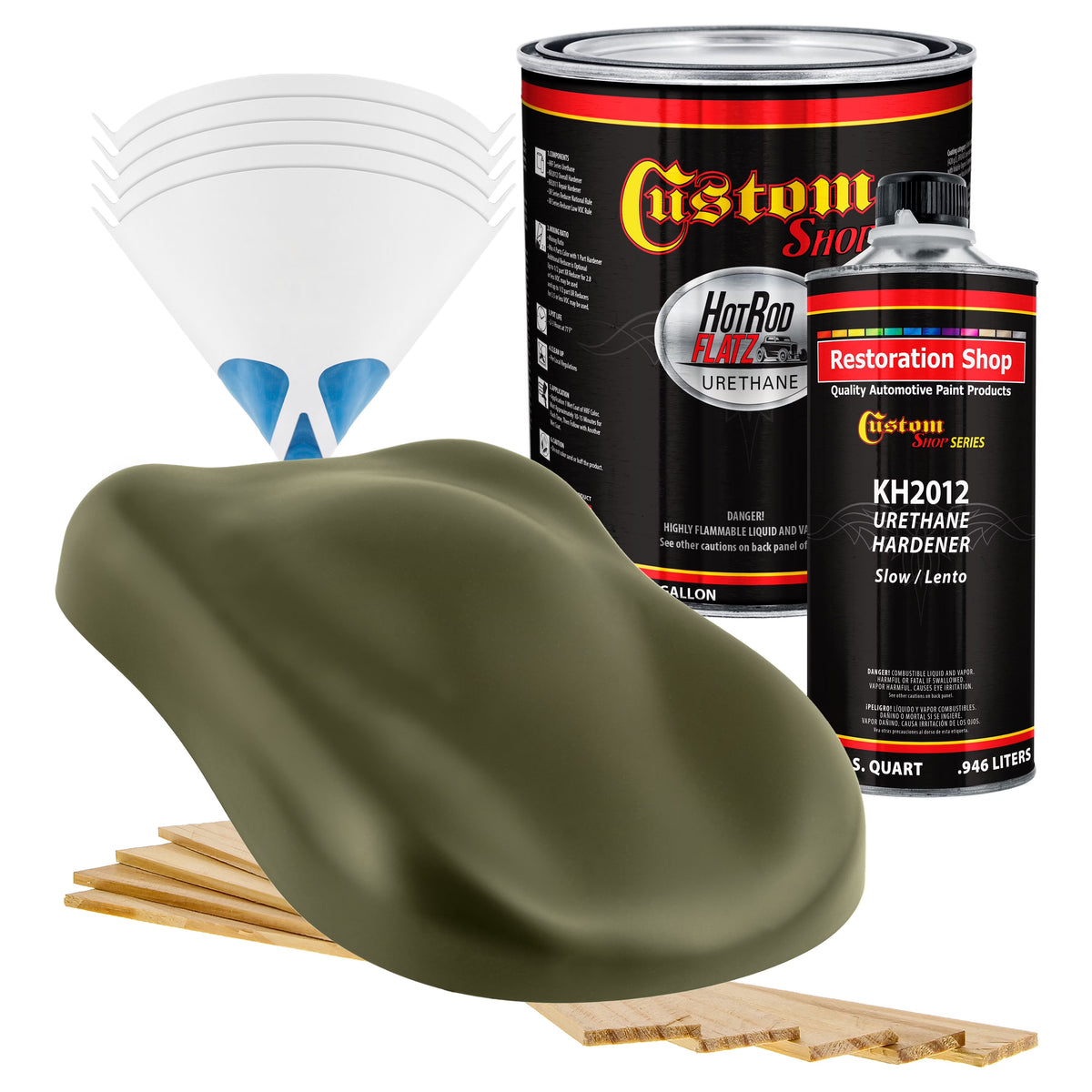 Custom Shop - Olive Drab Green - Hot Rod Flatz Flat Matte Satin Urethane Auto Paint - Complete Gallon Paint Kit - Professional Low Sheen Automotive, Car Truck Coating, 4:1 Mix Ratio