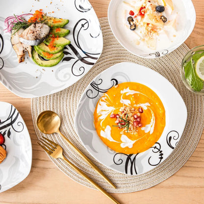 VEWEET ZOEY 24Pc Dinnerware Set Porcelain Tableware Plate Bowl Set Service for 6