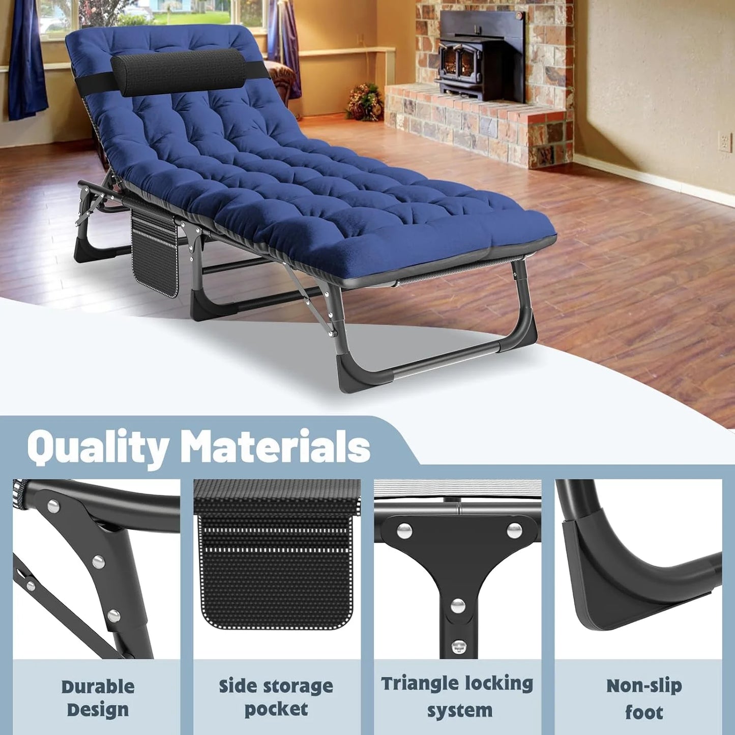 Slsy Folding Lounge Chair, 5-Position Adjustable Outdoor Reclining Chair, Folding Sleeping Bed Cot, Folding Chaise Lounge Chair for Pool Beach Patio Sunbathing
