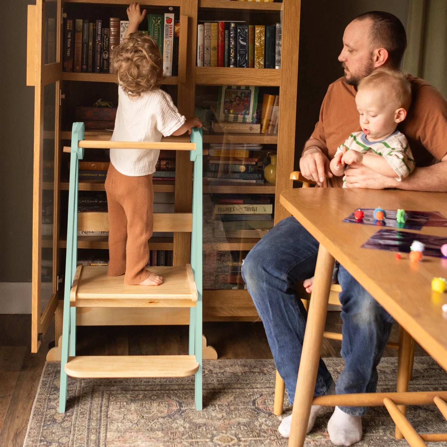 HARPPA Foldable Toddler Kitchen Tower, Standing Tower for Kids Age 1.5-6 Years, White