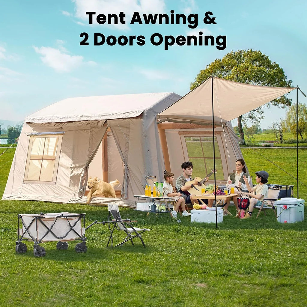 Inflatable Tents for Camping, Blow Up Tent with Canopy, Easy Setup Inflatable Camping Tent with Stove Jack, Waterproof Oxford Air Glamping Tents for Camping Adult 8-10 Person