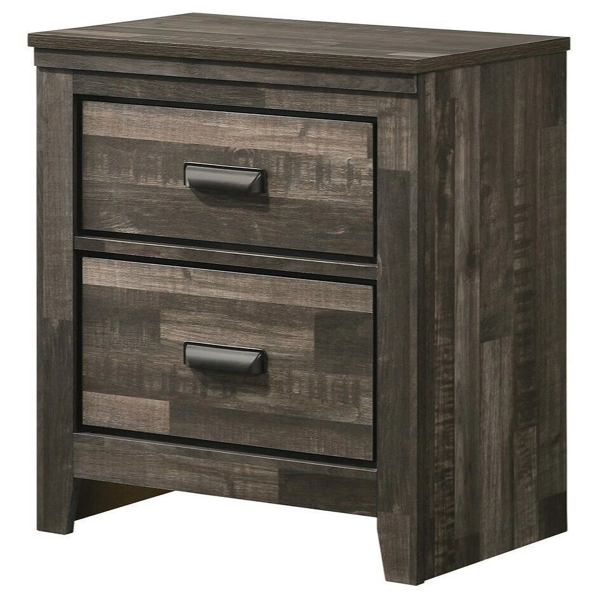Rustic Brown Finish Queen Size 5Pc Built in Light Platform Bed Set Wooden Bedroom Furniture HS Brand