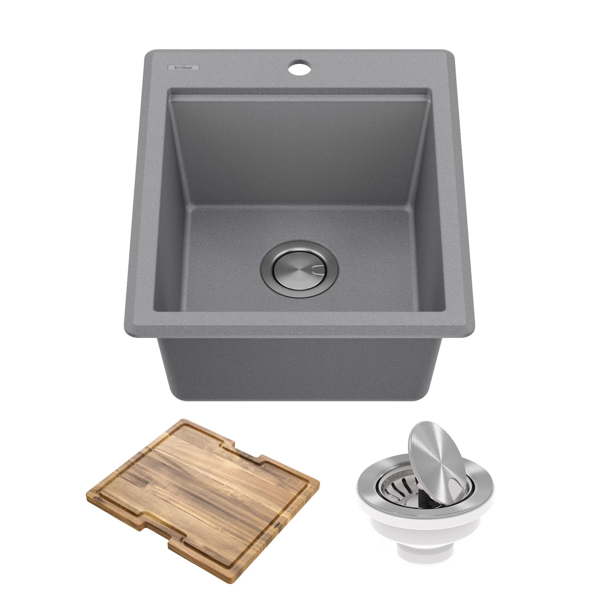 KRAUS Bellucci 18 Granite Composite Workstation Drop-In Top Mount Single Bowl Kitchen Bar Sink in White with Accessories