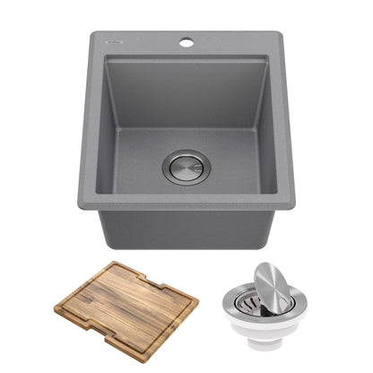 KRAUS Bellucci 18 Granite Composite Workstation Drop-In Top Mount Single Bowl Kitchen Bar Sink in White with Accessories