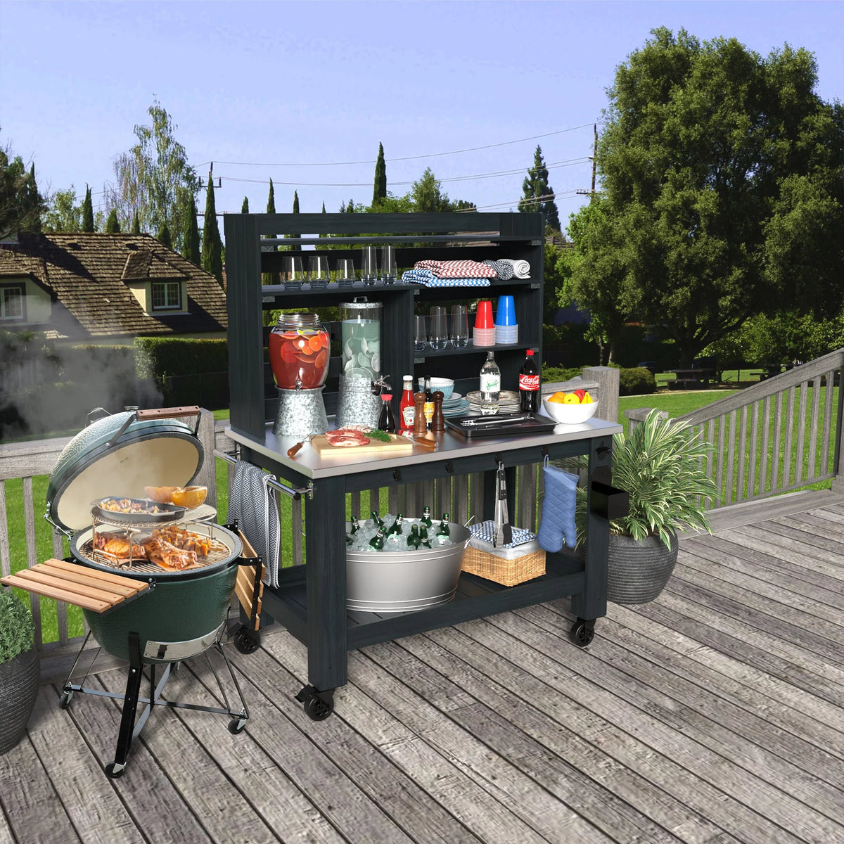 GDLF Outdoor Kitchen Island Prep Station Large Potting Bench with Stainless Steel Top