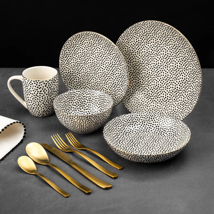 Thyme & Table 60-Piece Dot Dinnerware & Gold Flatware Set, Service for 6