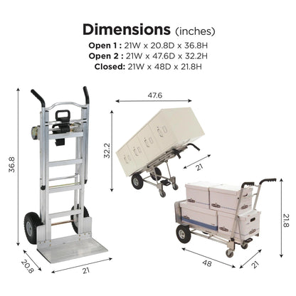 Cosco 3-in-1 Assist Series Aluminum Hand Truck/Assisted Hand Truck/Cart w/ flat free wheels, Silver