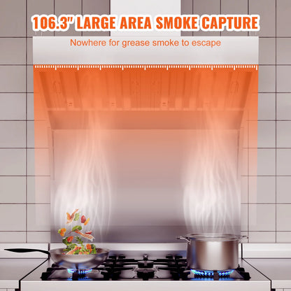 KFFKFF 9FT Stainless Steel Exhaust Hood for Commercial Use, Suitable for Food Trucks and Concession Trailers, Includes 4 Removable U-shaped Grease Filtration Meshes, Durable and Resists Corrosion