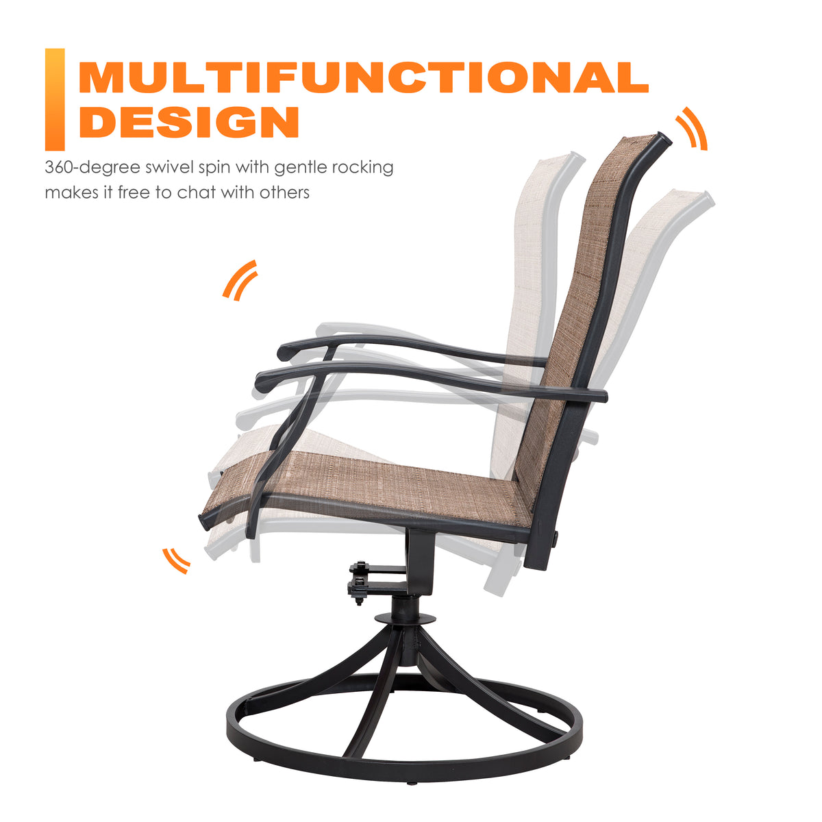 Nuu Garden 5 Piece Outdoor Patio Dining Set, Metal Patio Furniture Set 4 Textilene Swivel Chairs and 37" Square Iron Umbrella Dining Table,Black and Brown
