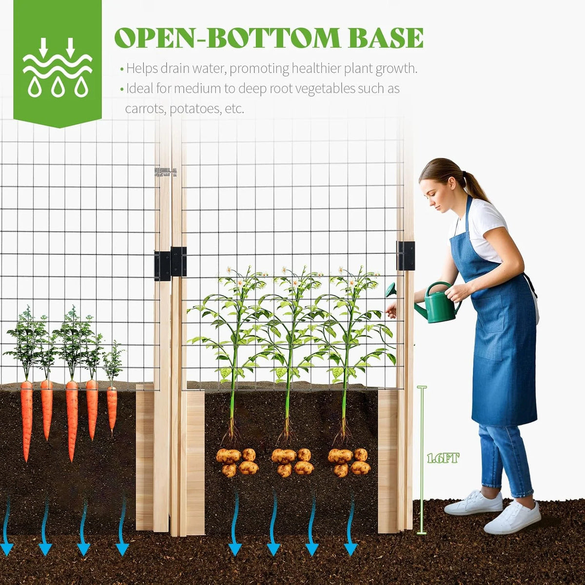 Jocisland Wooden Raised Garden Bed for Outdoor, Deep Large Planter Box with Netting for Gardening, Vegetables, Herbs��8��9��6 ft��