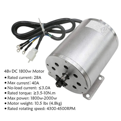 Full Set of 48V 1800W Brushless Electric Motor Controller Throttle Grip Pedal Wiring Harness Ignition Key 4 x12V Battery for Go Kart Scooter E Bike Motorized Bicycle ATV Moped Mini