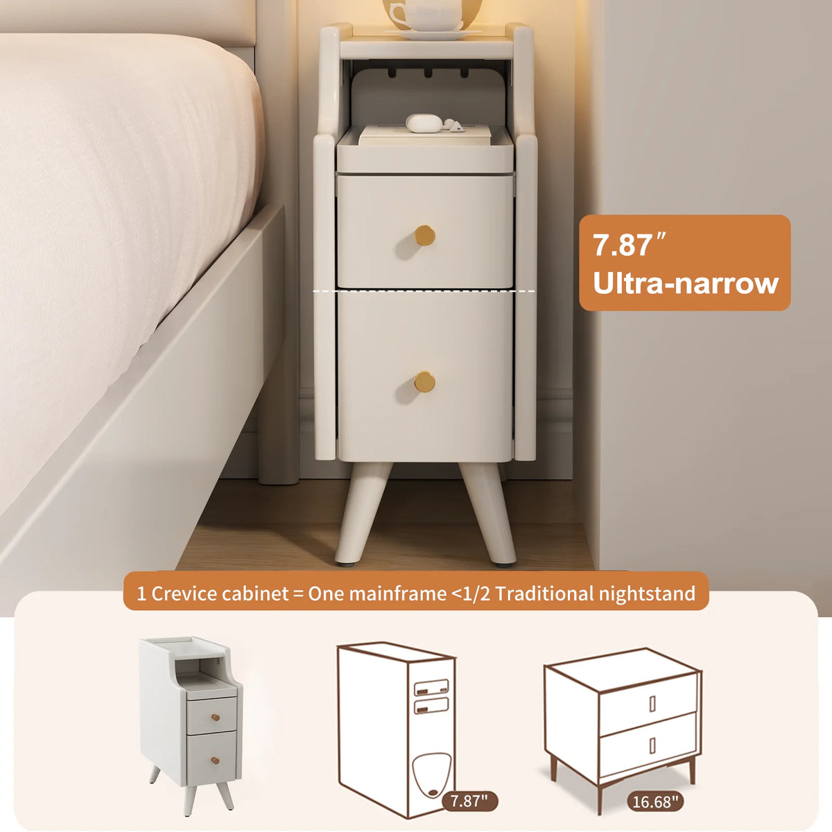 Small Nightstand,Solid Wood Nightstand with Drawers, Walnut Bedside Table for Bedroom