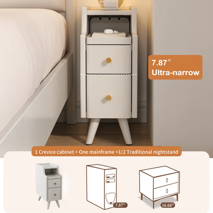 Small Nightstand,Solid Wood Nightstand with Drawers, Walnut Bedside Table for Bedroom