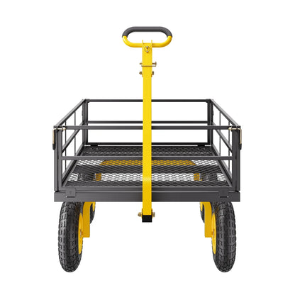 KFFKFF Mesh Steel Garden Cart 1200 Lbs, 43.3 x 29.5 " Heavy Duty Utility Wagon Cart, Pullable Metal Garden Trolley with 13' All Terrain Tires, Removable Mesh Sides, 180��Swiveling Handle (Green)