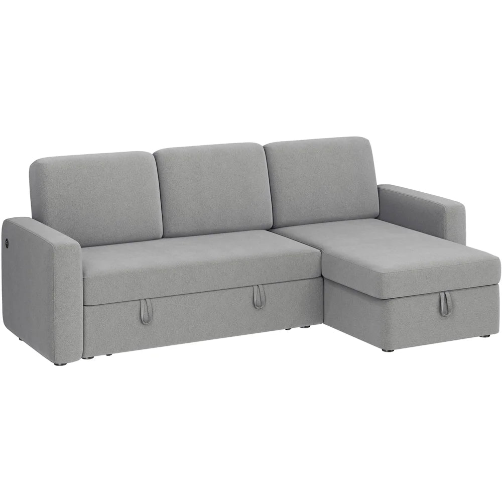 Alden Design Reversible Sectional Sofa with USB & Type-C Ports for Livingroom, Light Gray
